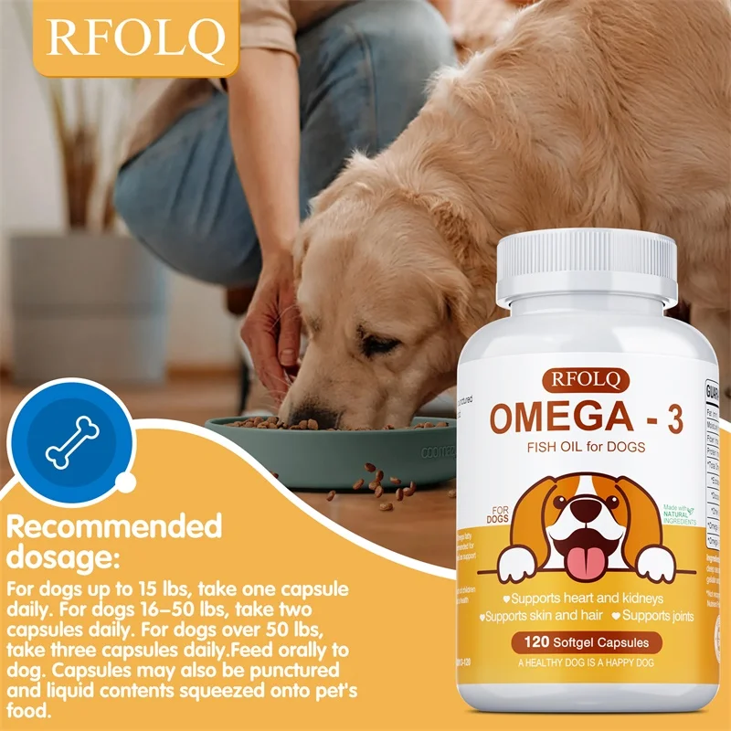 

Рыбий жир для собак с Омега-3, 6 и 9 жирными кислотами, добавка для кожи и шерсти, при выпадении шерсти, аллергии, для здоровья мозга и сердца