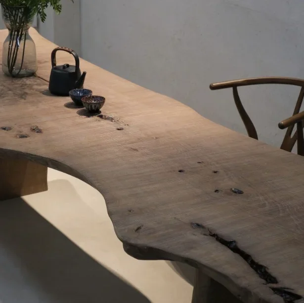 Ваби-саби ветровая колода, большой чайный столик, ретро и старая натуральная текстура поверхности, длинный стол из цельного дерева для проживания в семье, обеденный стол