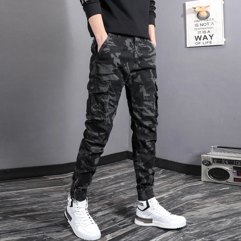 Street Fashion Men Jeans Bottom Zipper Designer Camouflage Multi Pockets Stretch Casual Cargo Pants Hombre Hip Hop Joggers Men