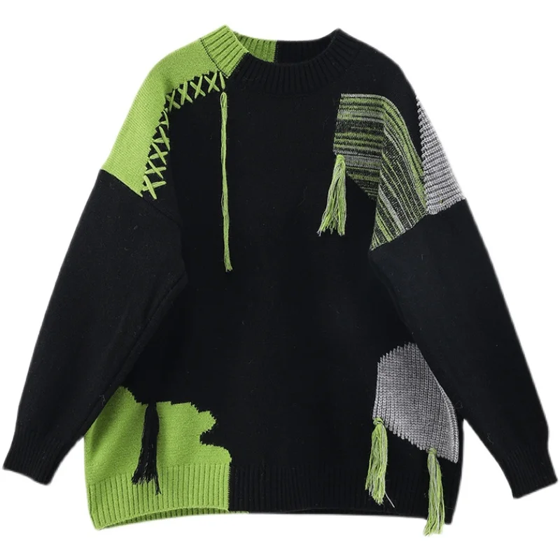 Women\'s Green Gothic Pullover Knitted Torn Sweater Harajuku 90s Aesthetic Y2k Long Sleeves Sweaters Jumper Vintage 2000s Clothes