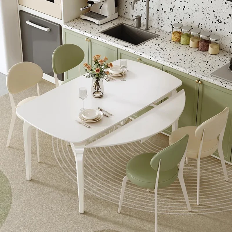 قابلة للتمديد طاولة طعام حديثة آلية تمديد فاخرة مستديرة غرفة المعيشة طاولة طعام الجانب الحد الأدنى ميسا أثاث المنزل