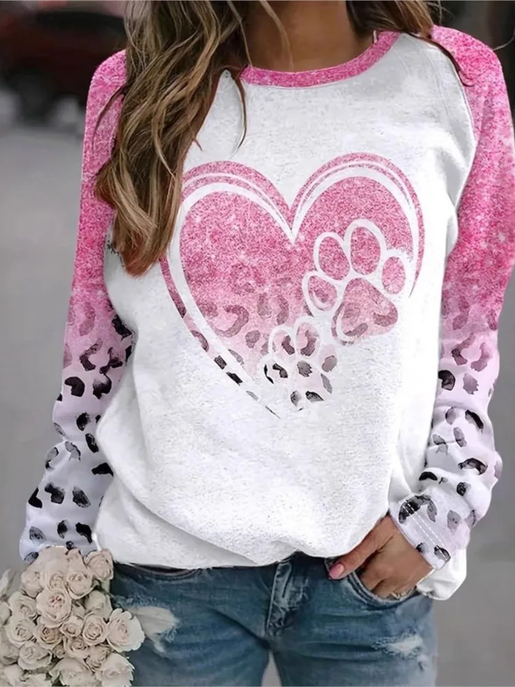 2025 New Casual Fashion O Neck Sweatshirt Spring Autumn Print Loose Clubwear Party Pullovers Hoodie Womens Clothing