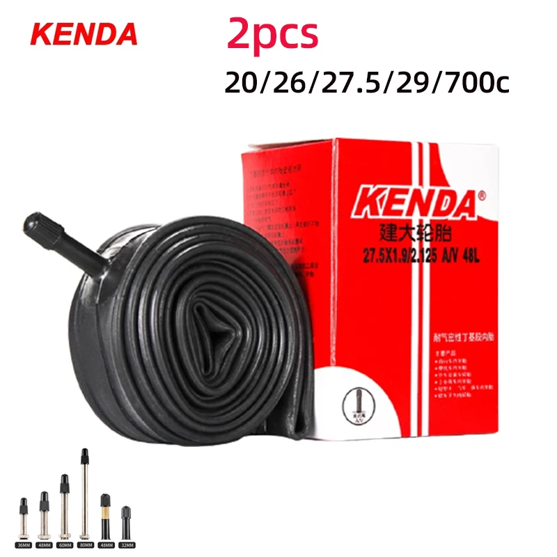 Tubo interno de bicicleta kenda, 2 peças, 20/26/27.5/29/700c, para mtb, pneu de estrada, borracha butílica, câmera ar de alta densidade, presta