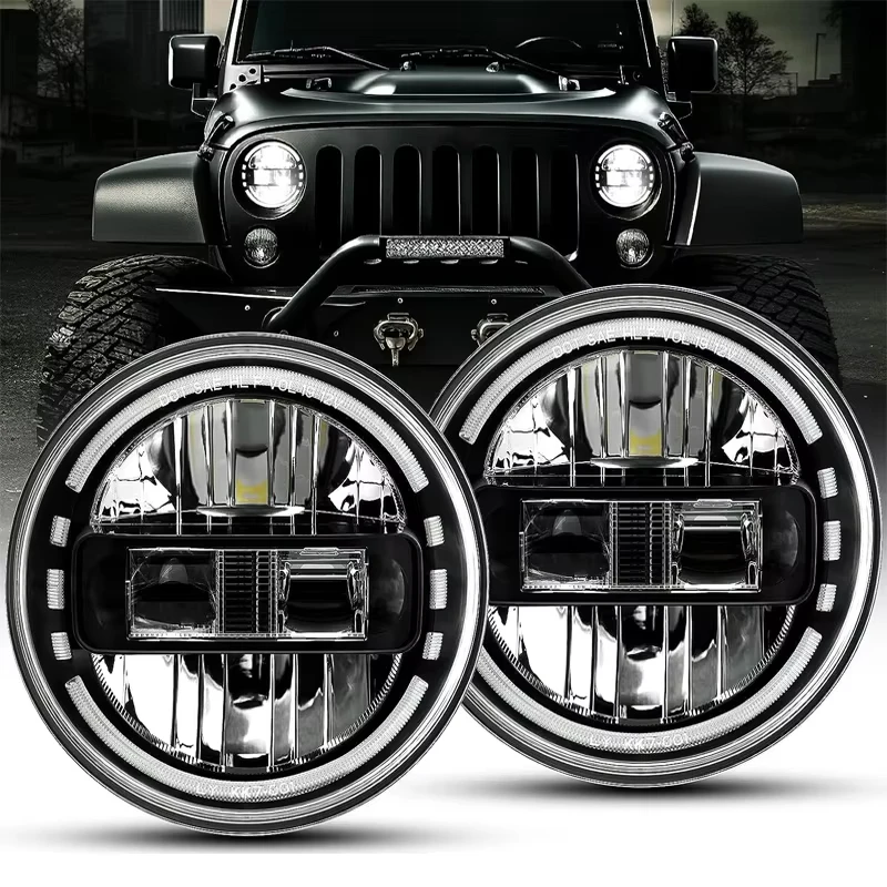 

Car LED 7 Inch Round Headlight DRL Hi/Lo Beam 90W Halo Ring Amber Angel Eye For Beetle Classic Lada Niva URBAN Jeep Wrangler