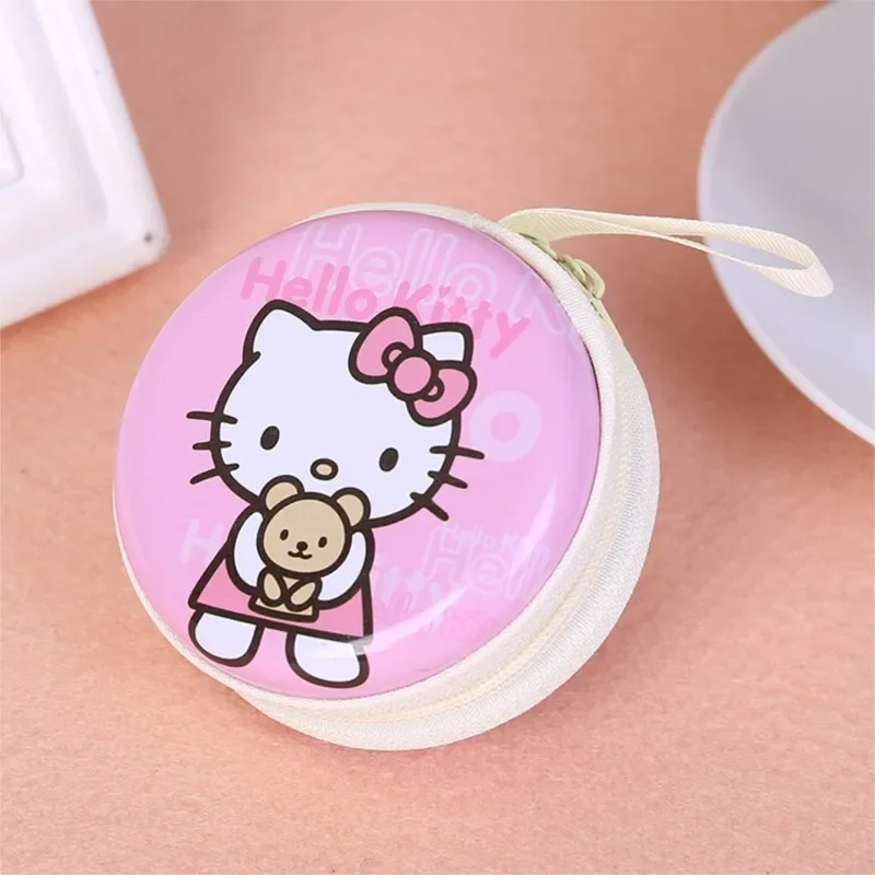 Coin Purse Hello Kitty Kawaii Portable Cute Sanrios Bluetooth Headset Storage Bag Cartoon Mini Tinplate Round Zipper Wallet Gift