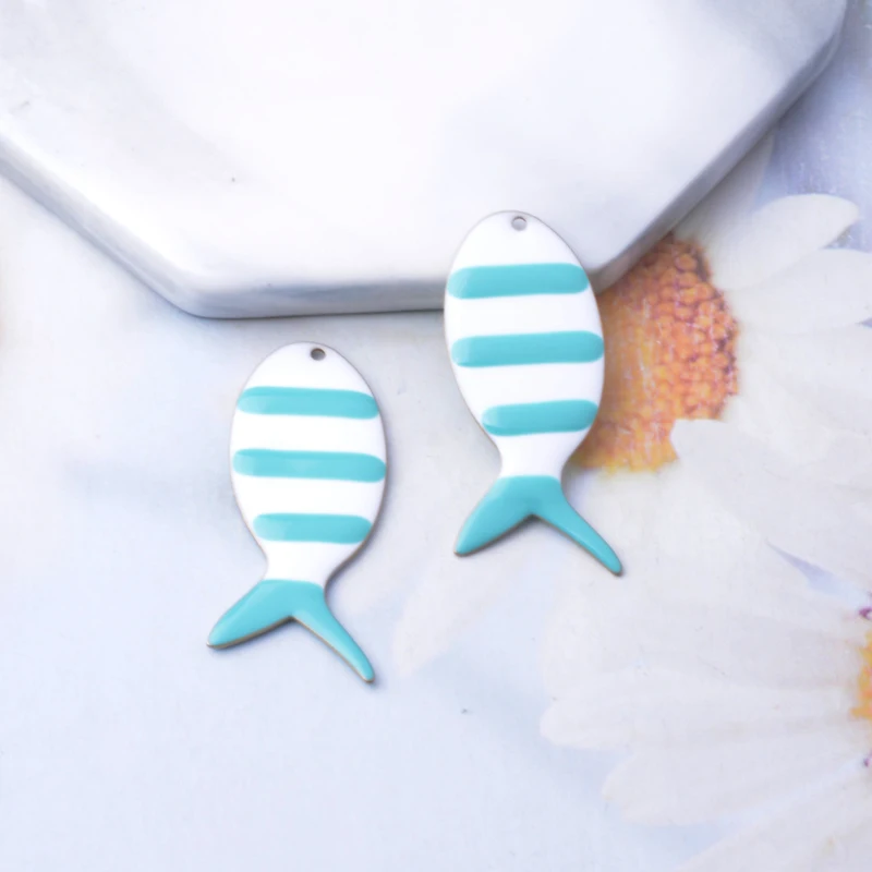 6 Stück Kupfer Zweiseitige Emaille Fisch Charms Bunte Öl DrippingEar Anhänger DIY Schmuck Ohrring Herstellung – Detail 8