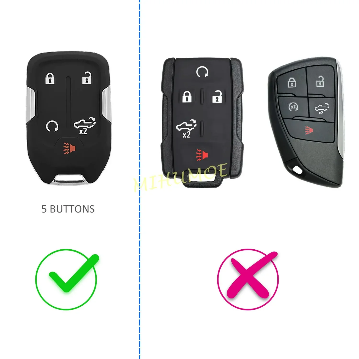 For Chevrolet Silicone Car Key Fob Case Cover Chain Ring Silverado GMC Sierra 1500 2500HD 3500HD Terrain Acadia 2022 2021 2020