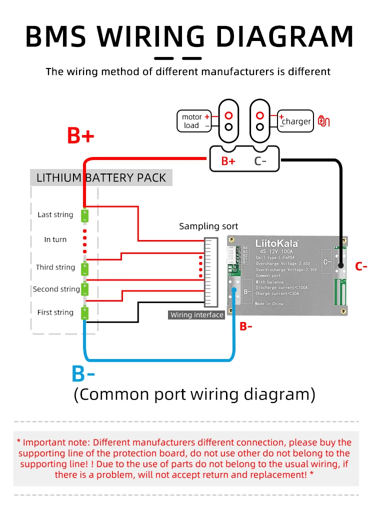 LiitoKala 충전식 Lifepo4 배터리용 BMS 4S-12V-100A-BMS, 3.2V Lifepo4 배터리용 동일한 포트