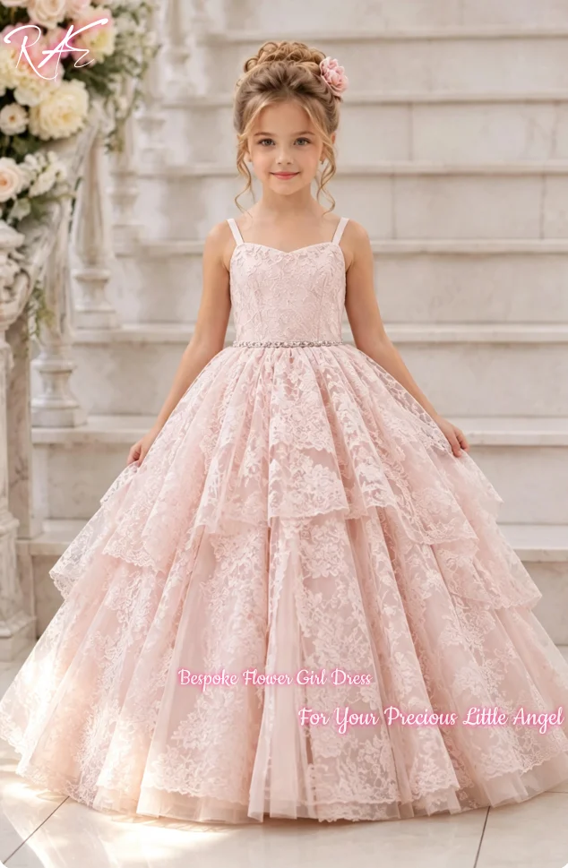 Elegant Flower Girl Dress For Wedding Birthday First Communion A Line Floor Length Puffy Tulle Lace Applique Gowns Customized