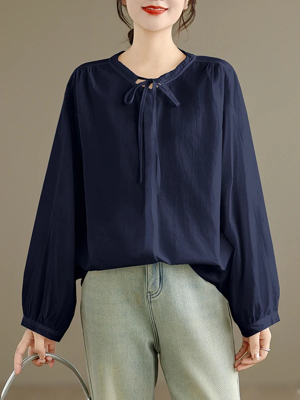Lichtgewicht vlaszonbescherming Casual losse dames irt Summer Lazy Sle ronde Ne Long Sve los gevoel kledingstuk