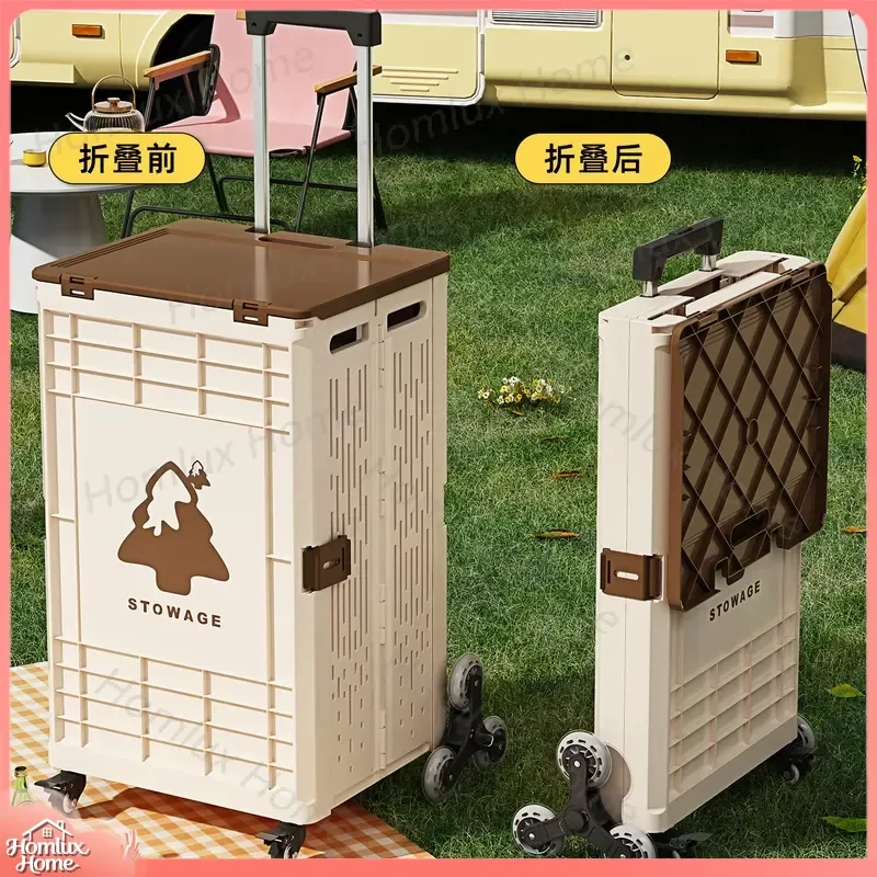 Foldable Shopping Cart Portable Household Trolley for Grocery Shopping Express Delivery Large Capacity Picnic Cart