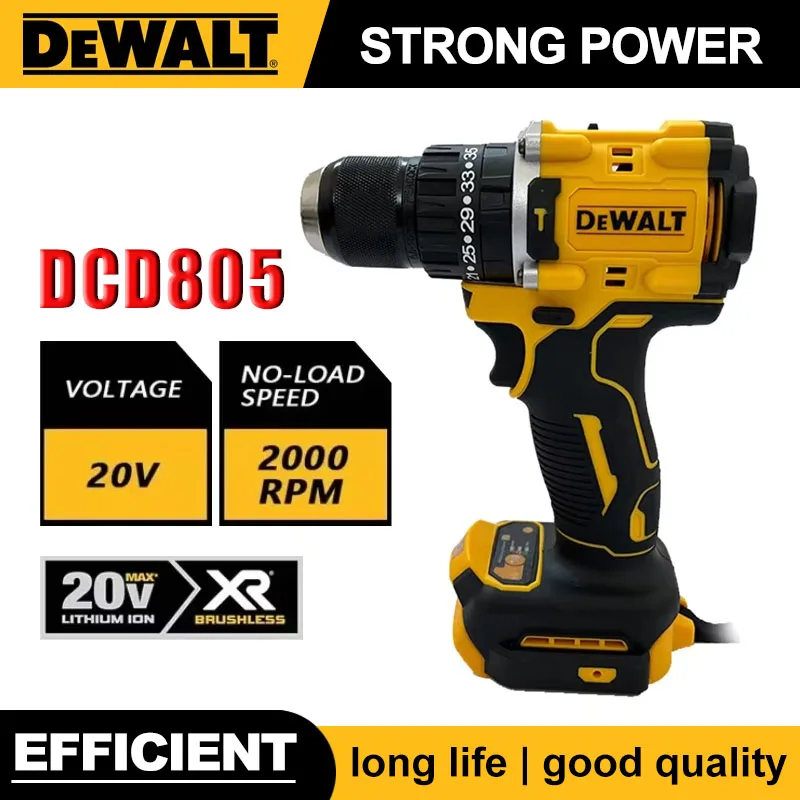 

DEWALT DCD805 Бесщеточная ударная дрель Беспроводная электрическая отвертка Многофункциональная ручная дрель 20 В Перезаряжаемый электроинструмент