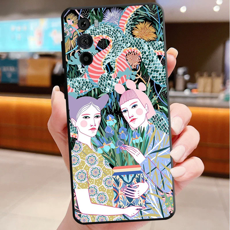 

Phone Case For Motorola Edge 50 40 Pro 60 50 40 30 Ultra Neo Fusion Moto G85 G72 G53 G54 G84 G13 G32 Jaguar Flower Women Korean