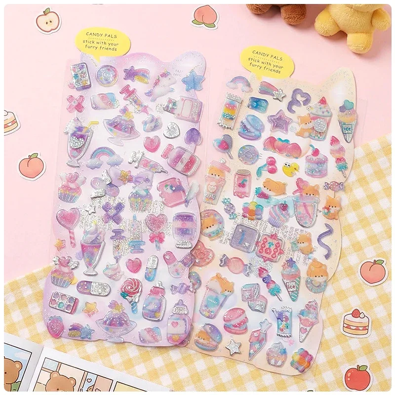 4 pcs Kawaii Animals Cherry Rabbit Crystal Stickers Scrapbooking Diy Journal Stationery Sticker Sheet School Supplies Gift