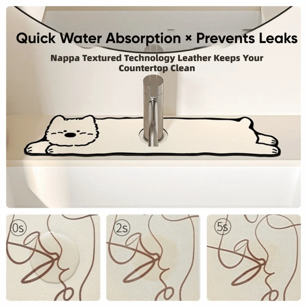 Cartoon Puppy Faucet Draining Mat Absorbent Thickened Sink Draining Mat Quick-Drying Diatom Mud Sink Splash Guard
