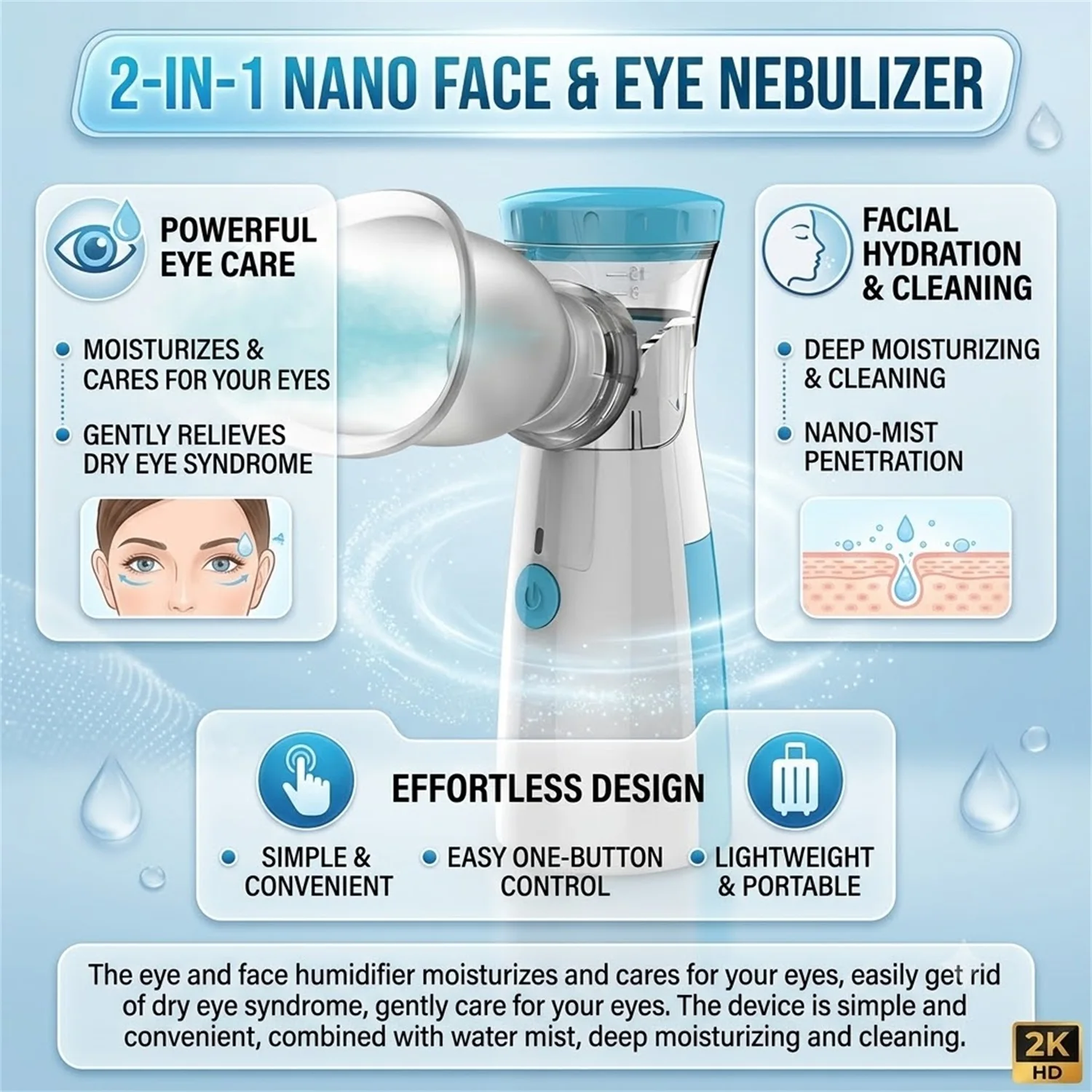 Silent Mini Mesh Eye Steamer Handheld Mist Sprayer, Portable Eye Humidifier for Dry Eyes Fatigue Relief Facial Skin Rehydration