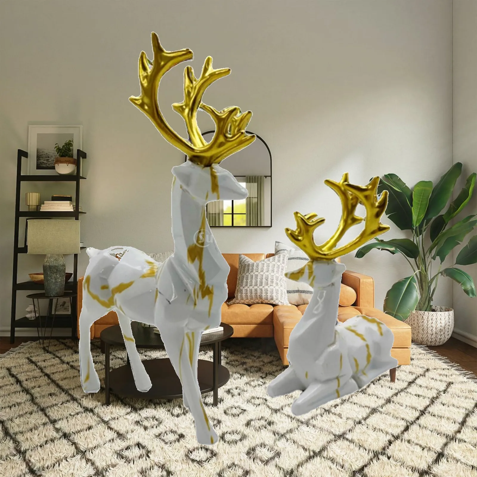 Adorable Mini Elk Figurine Set for Bookshelf Fireplace Decor Resin Deer Sculpture Desktop Ornament Home Gift