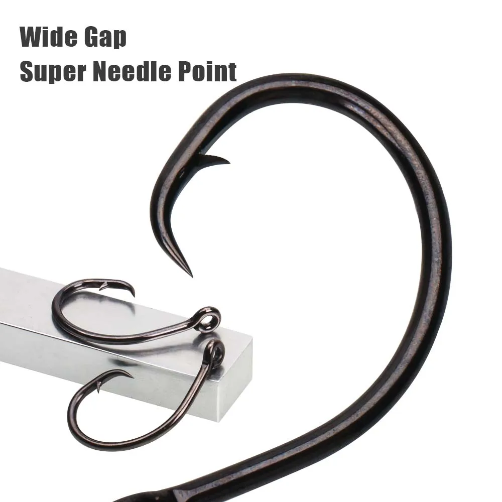 Wifreo 10pcs High Carbon Steel Inline Circle Hook Wide Gap Live Bait Hook Saltwater Fishing Hook For Bass Catfish Snapper Marlin