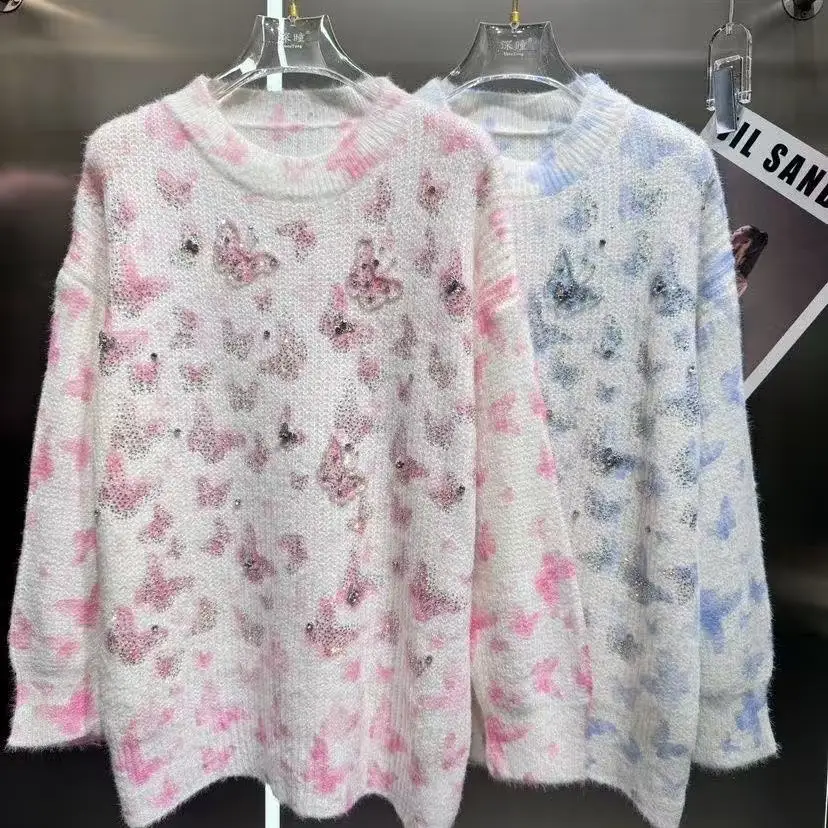 

Осенне-зимний трикотаж, топы, женская одежда, женский свитер с блестками и бриллиантами, вязаный пуловер, женские свитера и джемперы