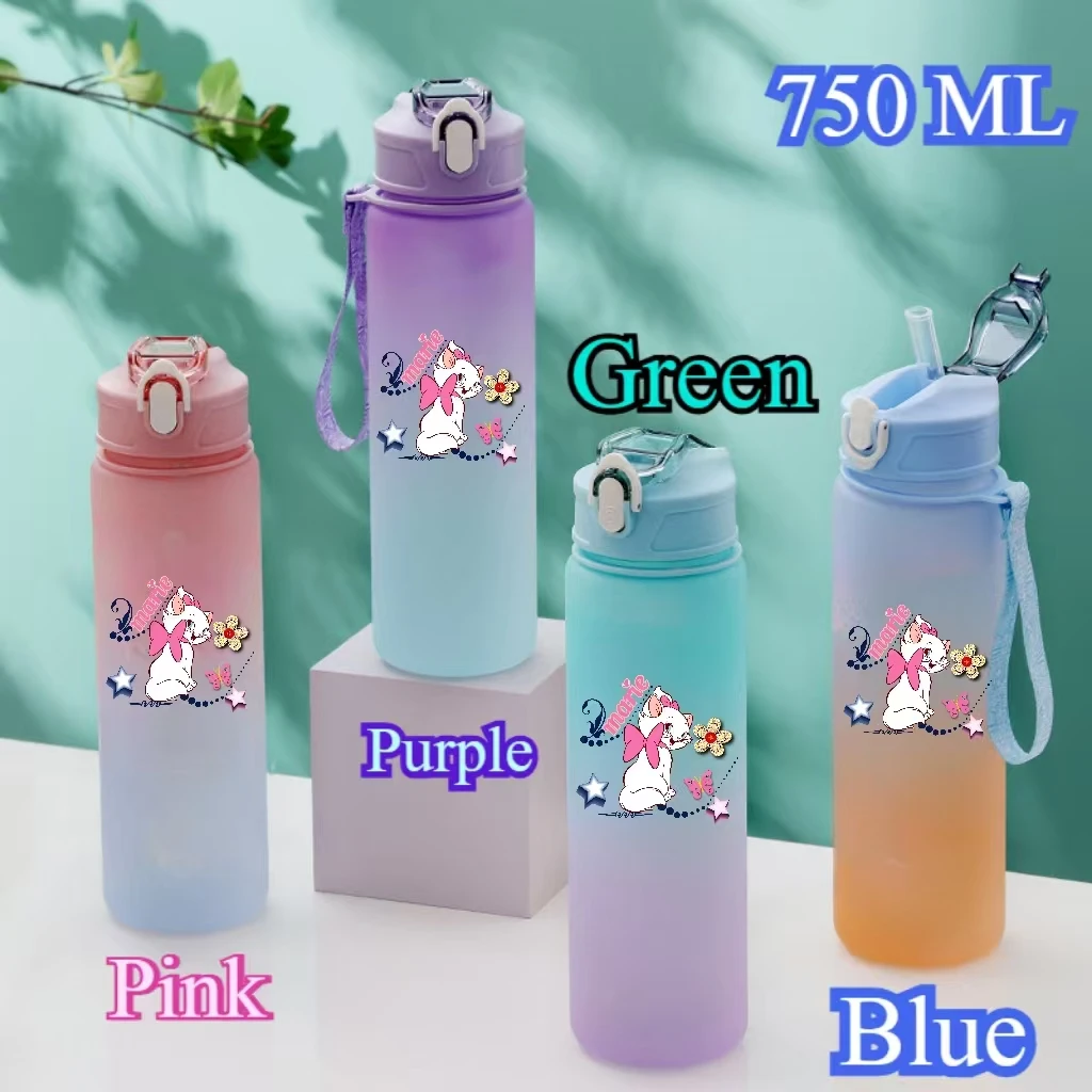 750ML Disney Marie Cat Gradient Color Water Cup Bottle Drinking Cup Large Capacity Outdoor Sports Drinking Bottle The Aristocats