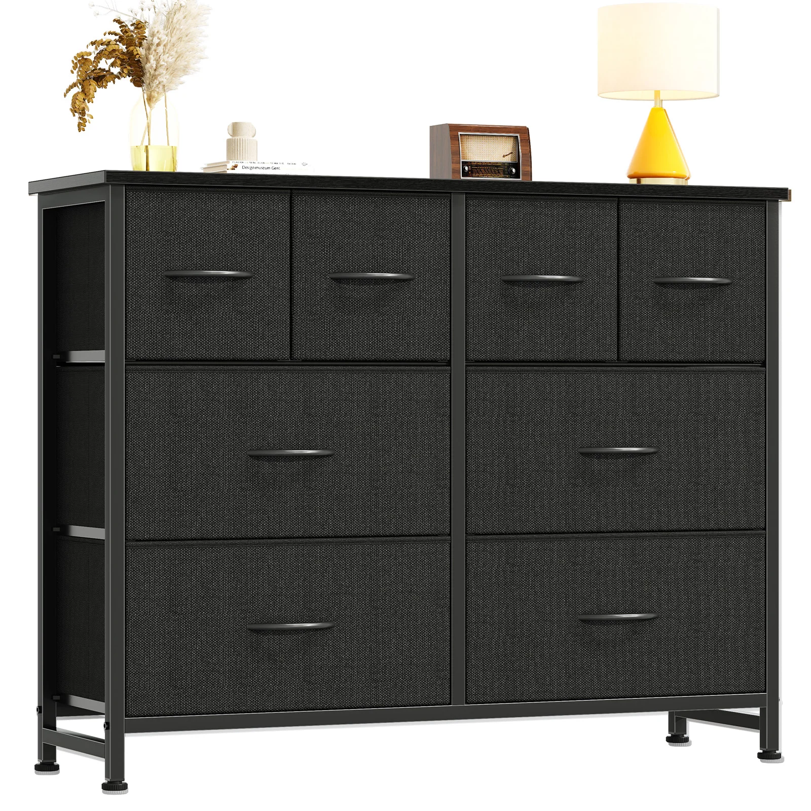 #￥JHK 8 Fabric Drawers Dresser for Living Room Storage Tower with Wood Top and Mental Frame Wide Fabric Dresser