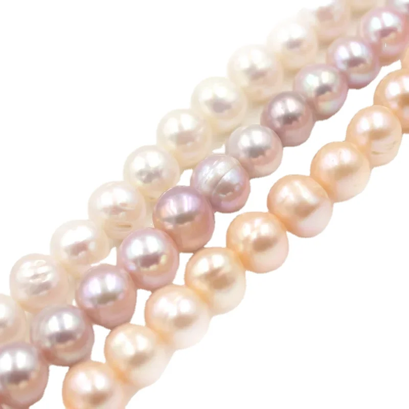 

SR 10mm White Pink Purple Nearly Round Genuine Natural Freshwater Pearl Loose DIY Beads Strand 15"