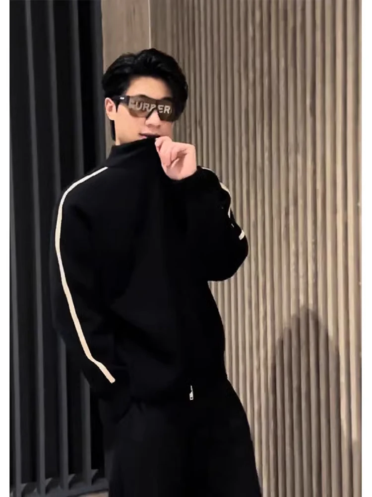 

Men's Knitted Cardigan Stand Collar Open Front Sweater Casual Versatile Top Early Autumn Faion Outerwear Comfortable Fit