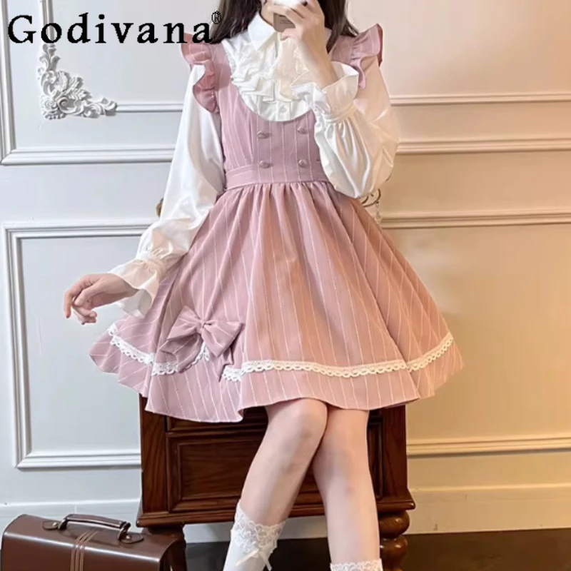 

Весенне-осенняя милая белая рубашка с отложным воротником и оборками, модные возрастные топы для девочек в стиле Лолита JK Academy