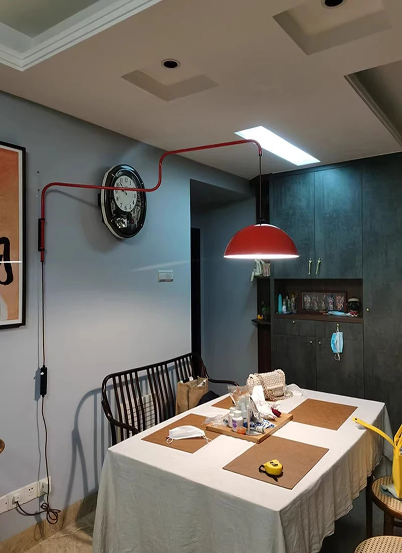 Vintage Red Metal Wall Lamp Long Arm