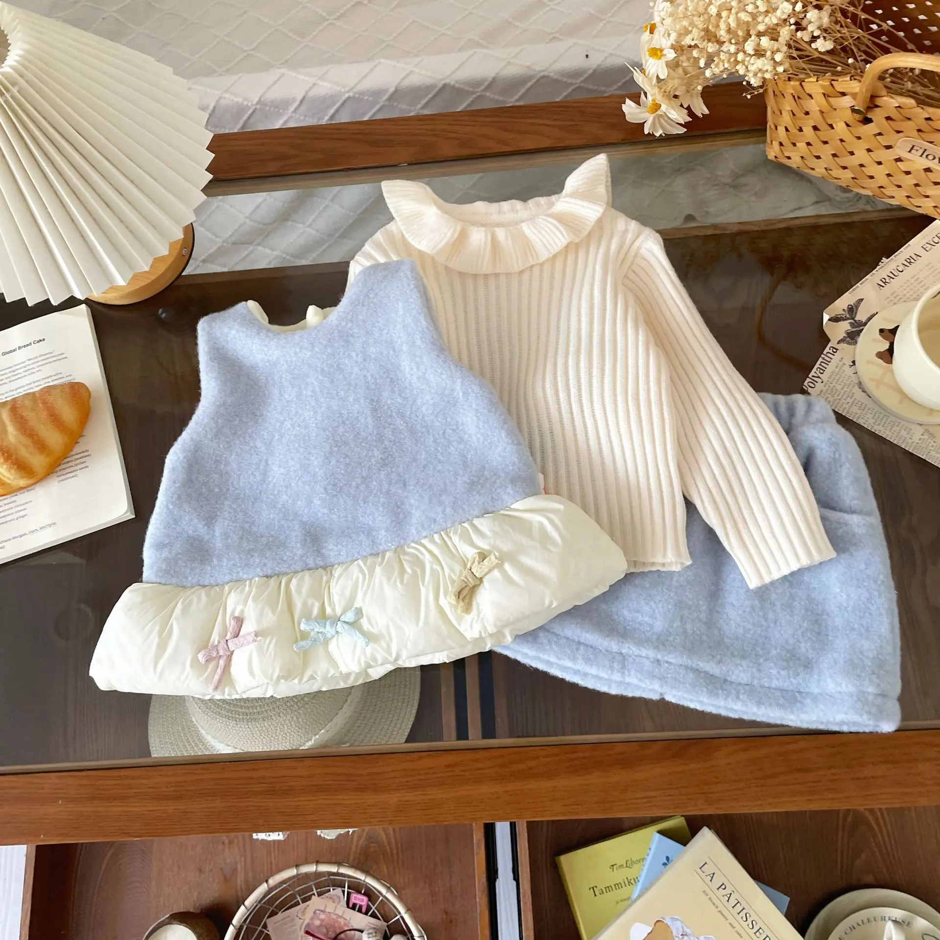 طقم مخملي للفتيات لخريف وشتاء 2025 طقم فستان الأميرة الحلو الجديد طقم أطفال غير رسمي دافئ #3