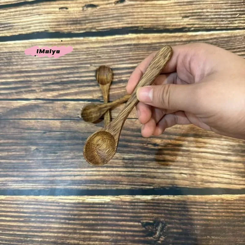 Cucharas de sopa de mango largo de bambú Natural, vajilla de cocina antiadherente para cocinar azúcar, té, miel, utensilios redondos de madera, 5 uds.