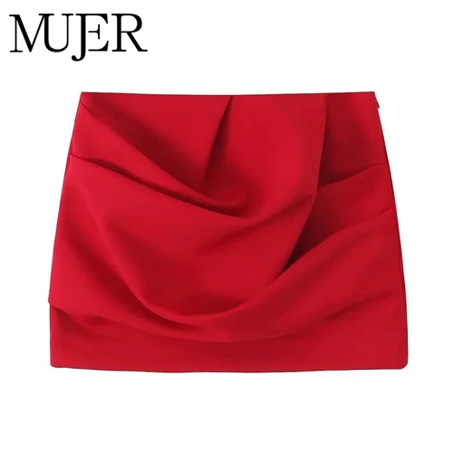 Imagen 1 del producto MUJER 2025 Minifalda plisada para mujer, falda roja de cintura alta para mujer, faldas cortas en capas cilíndricas para mujer, falda elegante de verano para mujer