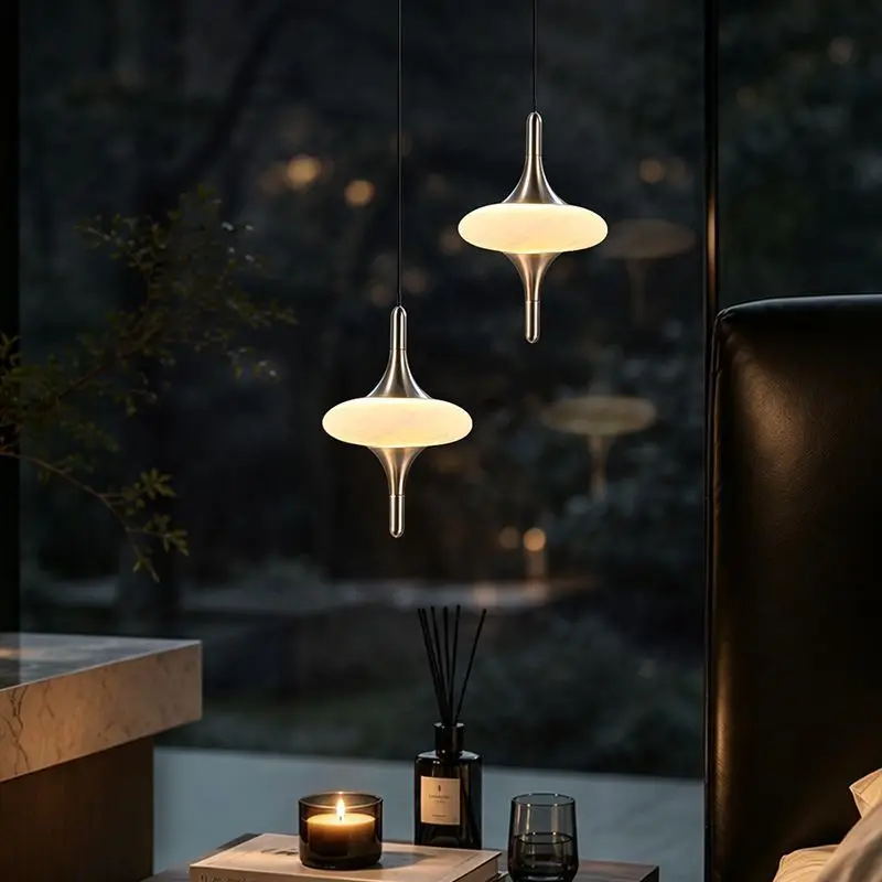 Natural Marble Star LED Pendant Light Modern Marble Hanging Lamp Small Chandelier for Bedroom Bedside Kitchen Island Dining Room