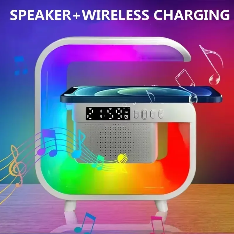 شاحن لاسلكي محطة مكتب مصباح ضوء الليل المنبه سمّاعات بلوتوث آيفون سامسونج Xiaomi شحن سريع حامل الوسادة
