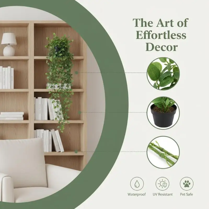 Artificial Hedera Potted Plant Lifelike Vibrant Fake Green Plant for Balcony Bedroom Home Office Decoration