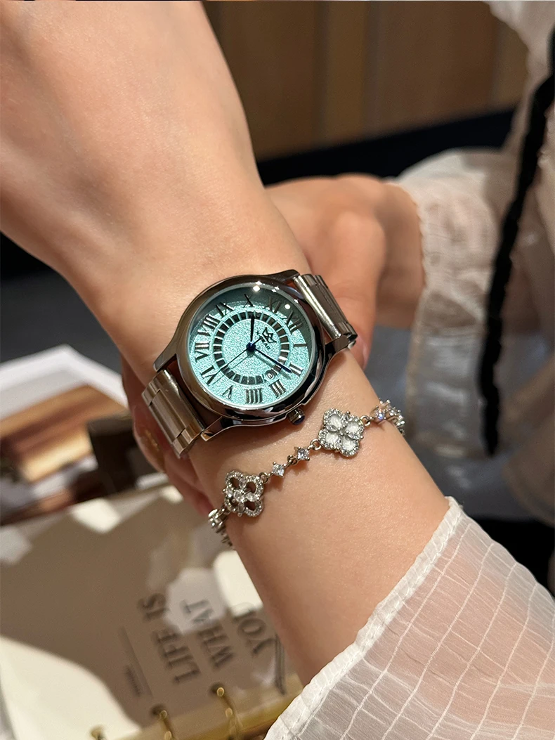 

Женские кварцевые часы из нержавеющей стали, дневный водонепроницаемый браслет, римские цифры, праздничный подарок с красивым