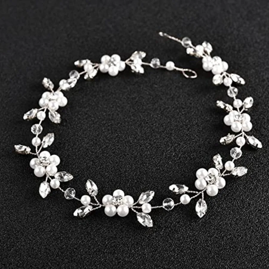 

Flower Girl Headpiece Silver Wedding Pearls Rhinestone Headband Princess Hair Accessories for Birthday, Party, First Communion,