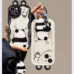 3D Ear Panda Bear Phone Case For Samsung Galaxy S23 S24 Ultra S20 FE S21 Plus A22 A25 A24 A23 A71 A72 A33 Soft Silicone Cover