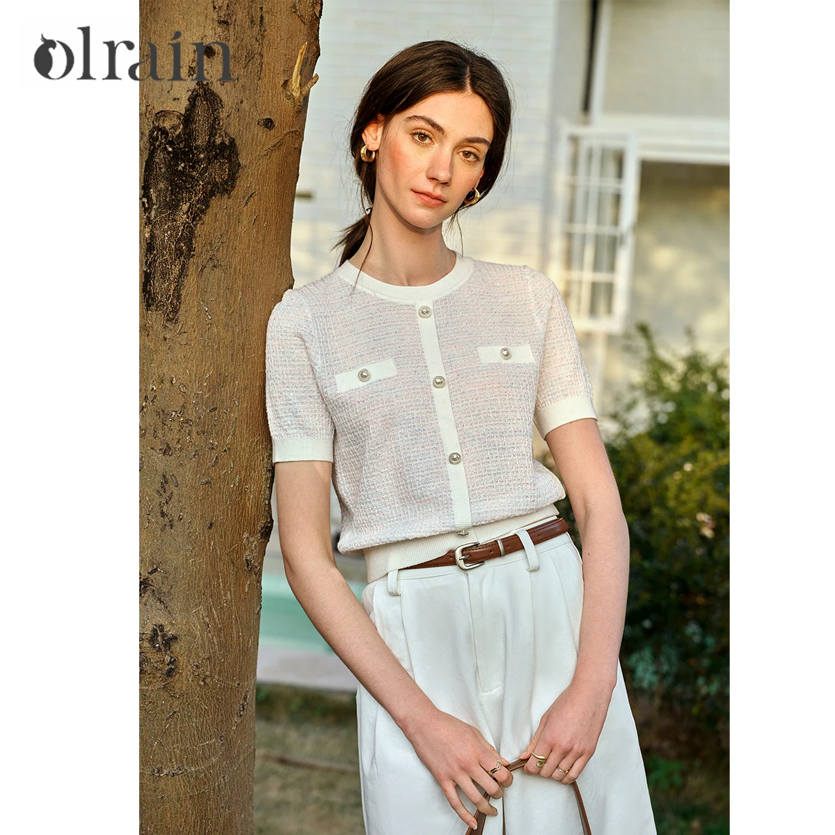 

OLrain Women Knitwear 2025 Summer French Style Small Fragrant Knitted Sweater Fashion Commute Loose Crew Neck Jumpers O57XZ96930
