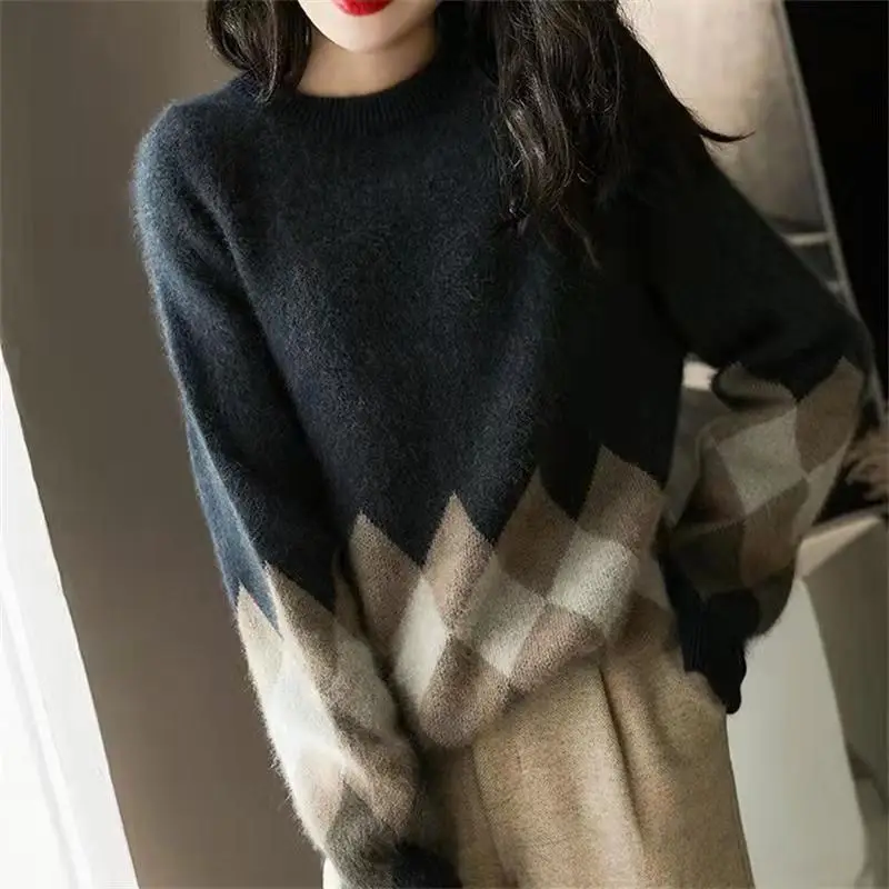 Ladies Sweaters Graphic Knitted Top for Women Pullover Round O Neck Red Plaid Y2k Fashion Korea Cashmere Korean Luxury Vintage