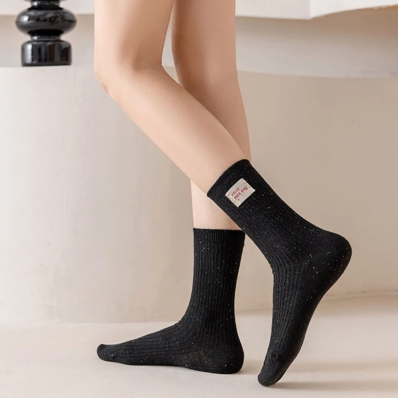 4 pares de calcetines a media pantorrilla de Color sólido para mujer, calcetines acogedores para otoño e invierno para niñas, calcetines tobilleros de punto informales Funky a la moda, medias 2025