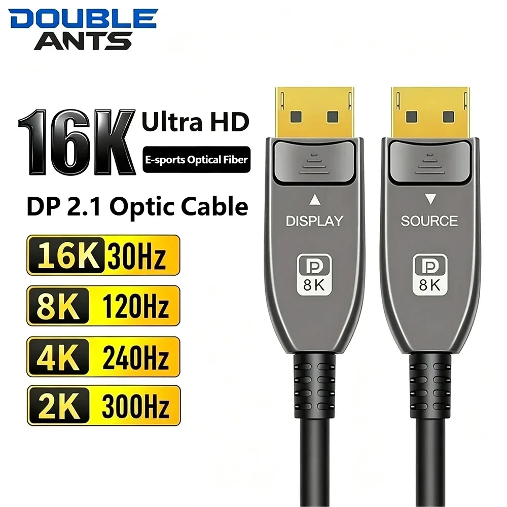 

16K DP 2.1 Cable Optical DisplayPort 16K 30Hz 8K/4K@240Hz 52Gbps High Speed DP Cable for Gaming Projector Laptop Monitor 1-50m