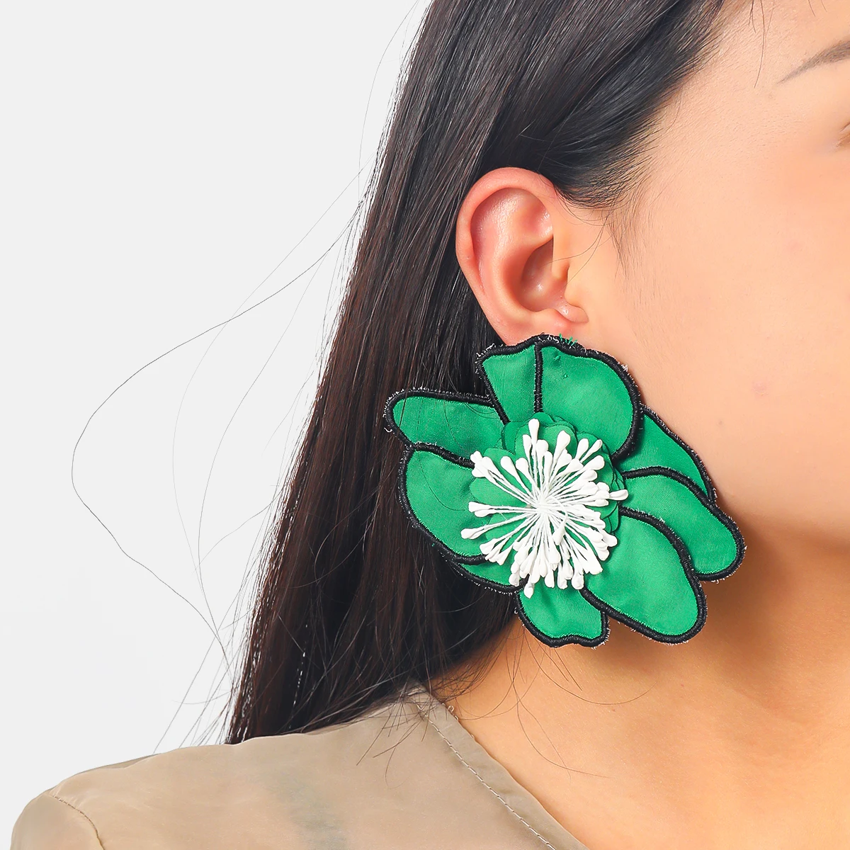 ZAA 2024 New Arrival Fashion Vintage Multi Color Handmade Fabric Exaggerated Large Flower Big Earrings for Women Wholesale Price