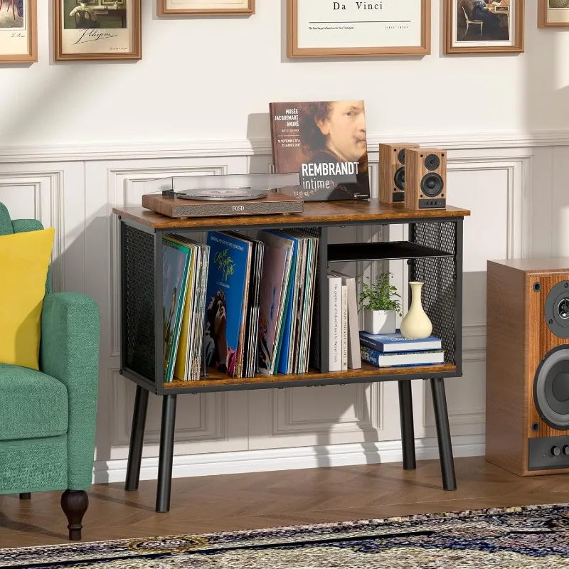 Vinyl Record Storage Rack 3-Tier with Adjustable Dividers - Retro Storage Box for Classical Music, LP Organizer Shelf Home Decor