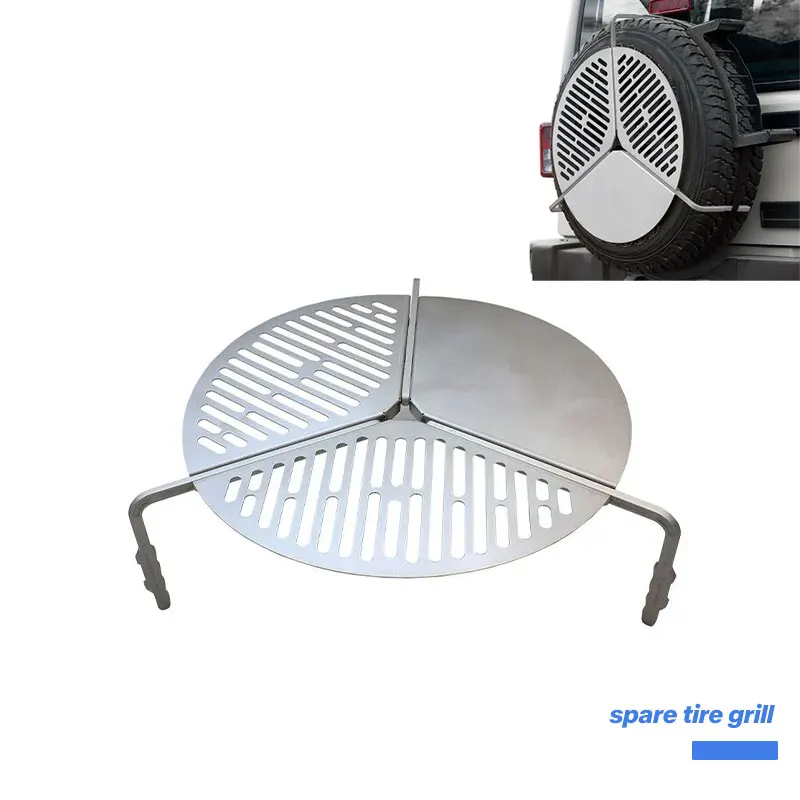 Универсальный кемпинг, приготовление пищи на открытом воздухе, внедорожный портативный защитный чехол для запасного колеса, стальной автомобильный гриль, запасная шина, пластина для барбекю Универсальный кемпинг, приготовление пищи на открытом воздухе, внедорожный портативный защитный чехол для запасного колеса, стальной автомобильный гриль, запасная шина, пластина для барбекю
