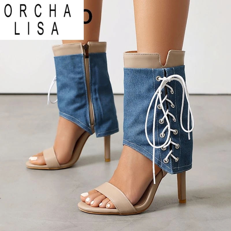 

ORCHA LISA 2025 Роскошные женские сандалии на тонком высоком каблуке 10,5 см на молнии со шнуровкой Разноцветные большие размеры 46 47 48 Модные туфли для свиданий
