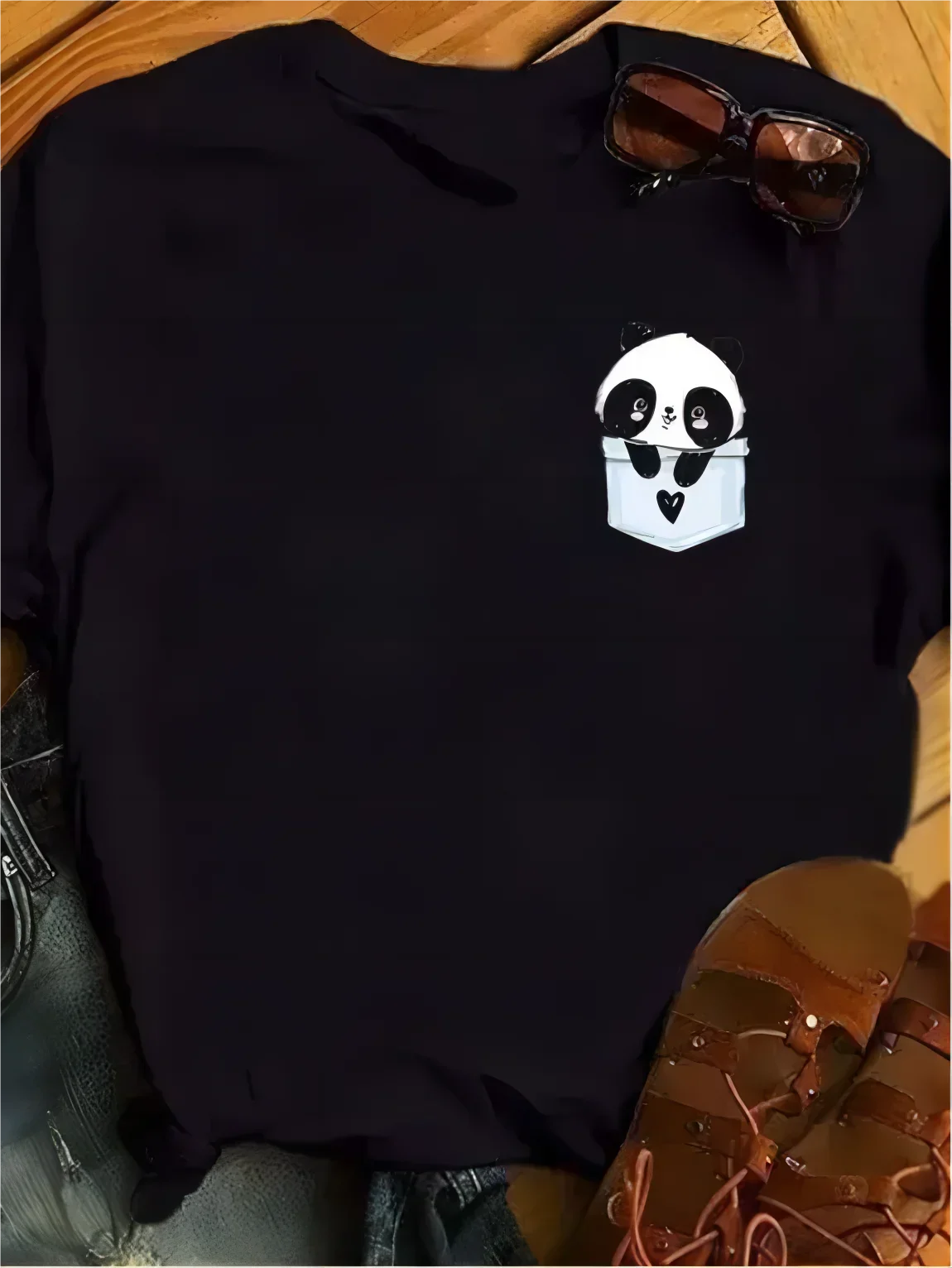 NOVEDAD DE VERANO 2025, camiseta holgada transpirable de secado rápido con estampado de Panda para mujer, Top de manga corta con cuello redondo para deportes de ocio al aire libre