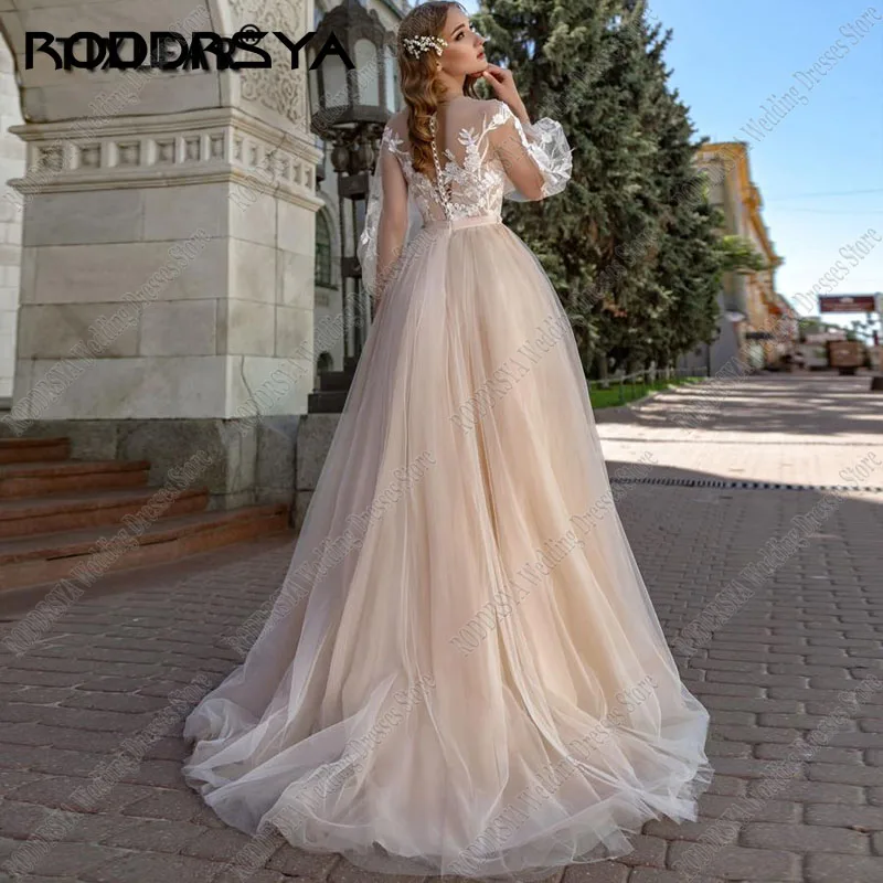 RODDRSYA-vestidos de novia de tul con escote Corazón, elegantes vestidos de novia bohemios con manga abombada, Apliques de encaje románticos, parte de novia, 2023 vestidos de novia de tul con escote Corazón, elegantes