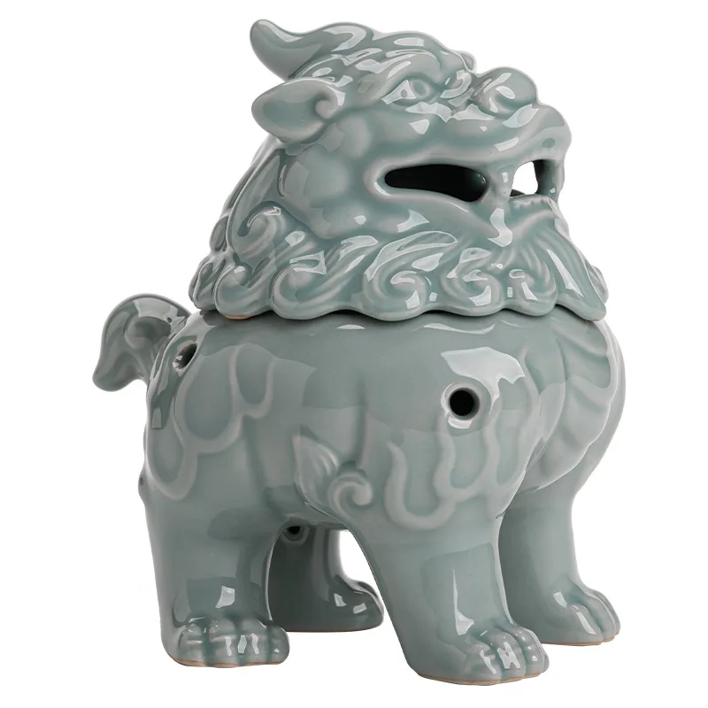 Lion dragon celadon ceramic plate incense burner