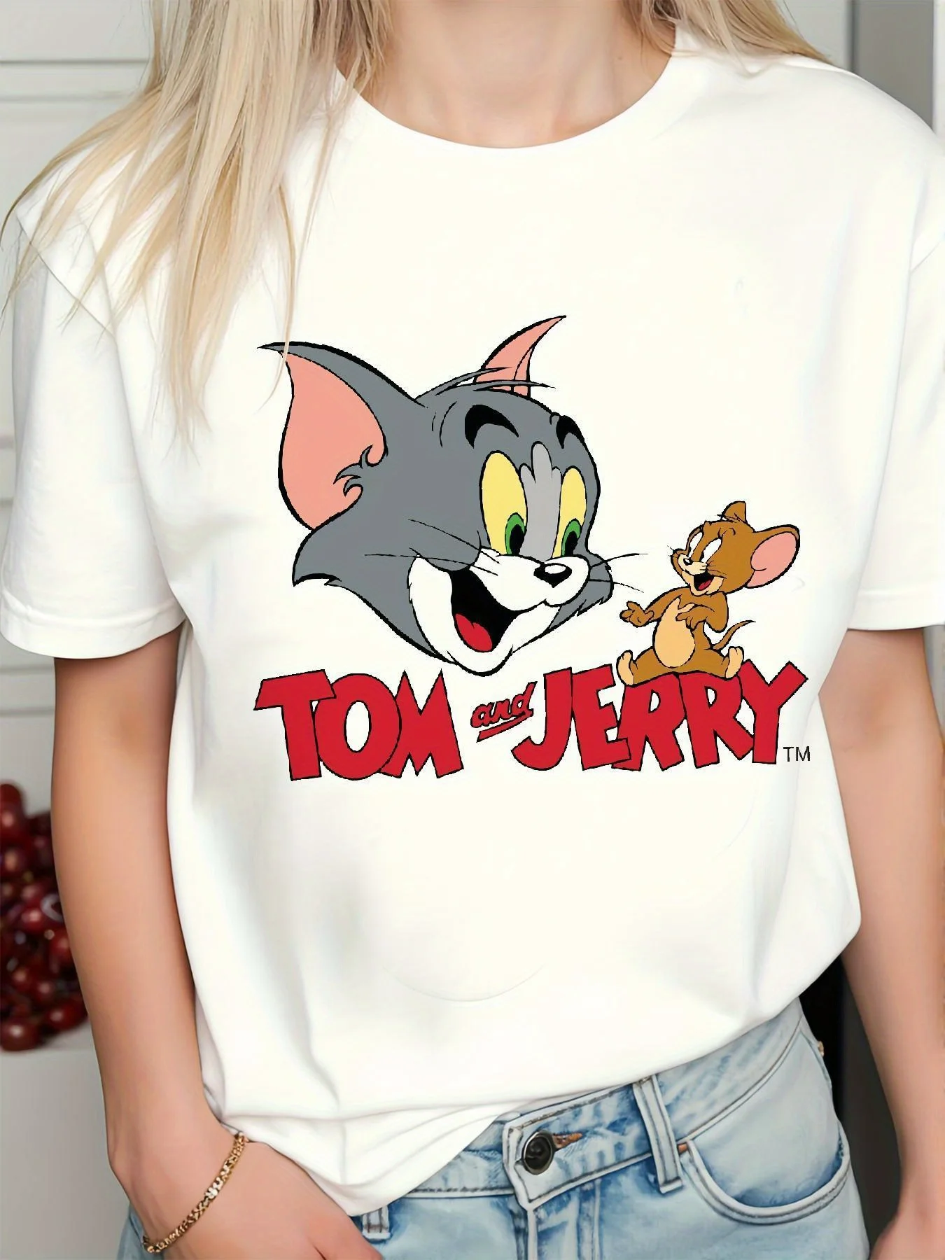 

Tom and Jerry Print Women's T-Shirt Short Sleeve Cotton Tees Cartoon Tom and Jerry Y2k Tops Women T-shirt Brand Summer Clothes